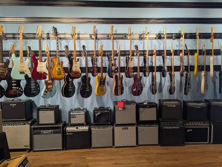 The guitar wall in the shop